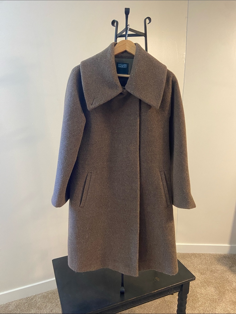 Hilary Radley Brown Fina Alpaca Pea Coat with Wide, Funnel Collar